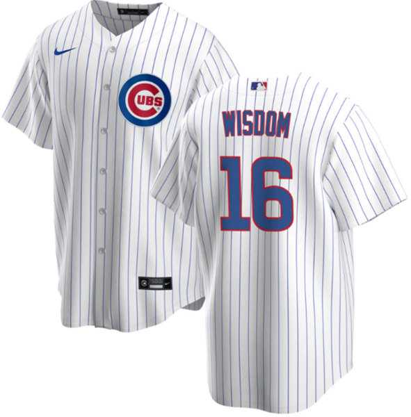 Men%27s Chicago Cubs #16 Patrick Wisdom White Cool Base Stitched Baseball Jersey Dzhi
